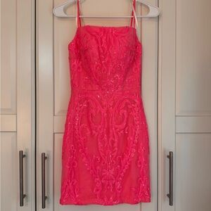 💖 2Cute Hot Pink Sequin Embellished Bodycon Mini Dress – Size 00